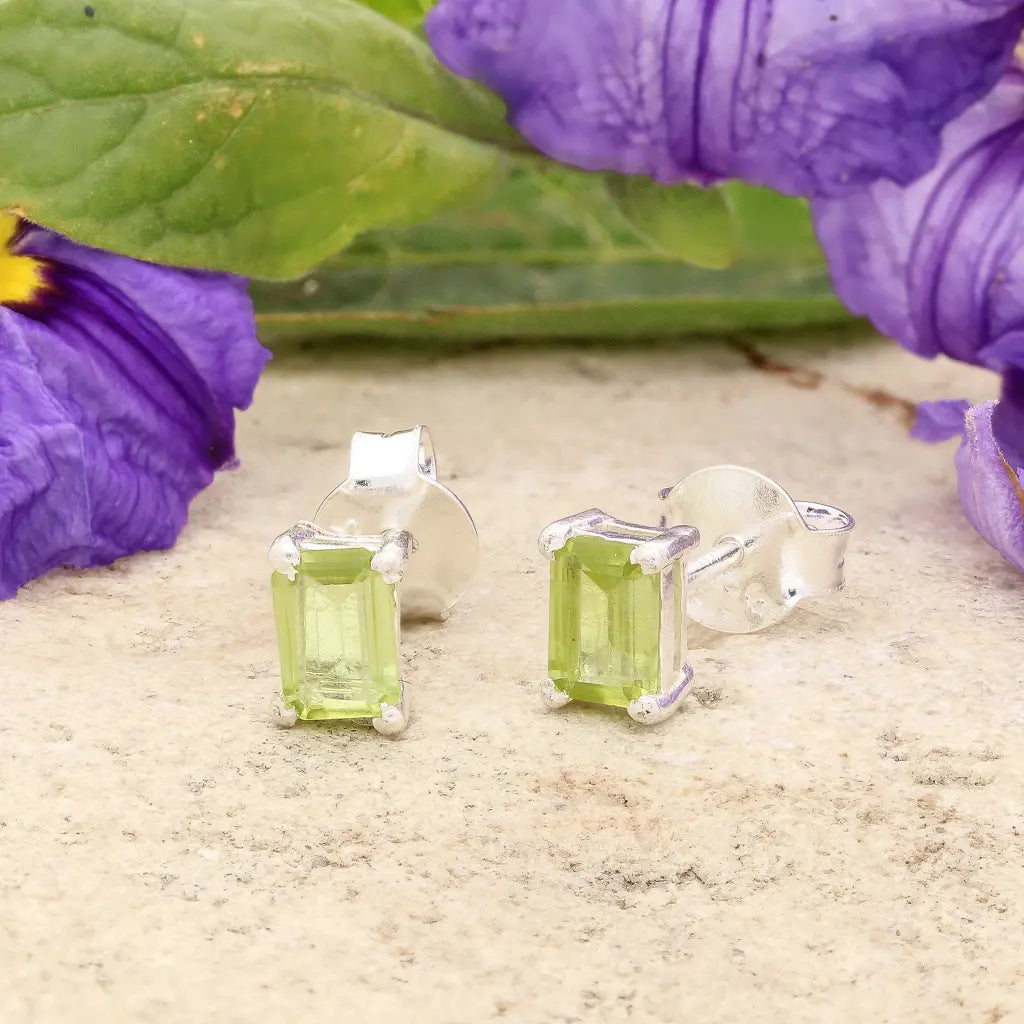 Get your August Glow Natural Peridot Radiant Cut Stud Earrings online now or in store at Forever Gems in Franschhoek, South Africa