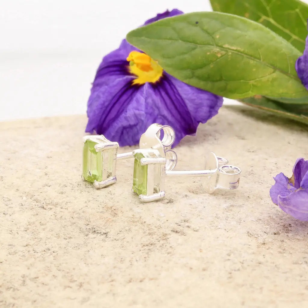 Get your August Glow Natural Peridot Radiant Cut Stud Earrings online now or in store at Forever Gems in Franschhoek, South Africa