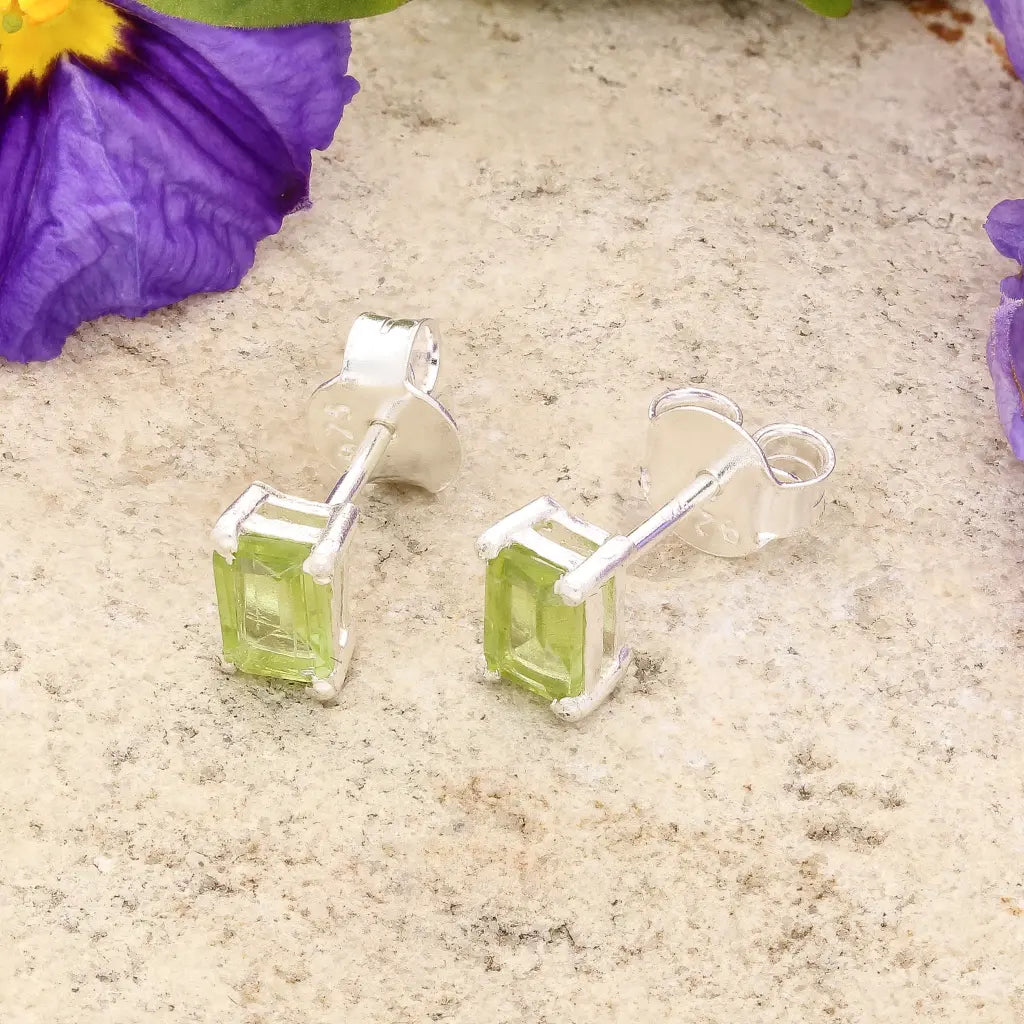 Get your August Glow Natural Peridot Radiant Cut Stud Earrings online now or in store at Forever Gems in Franschhoek, South Africa