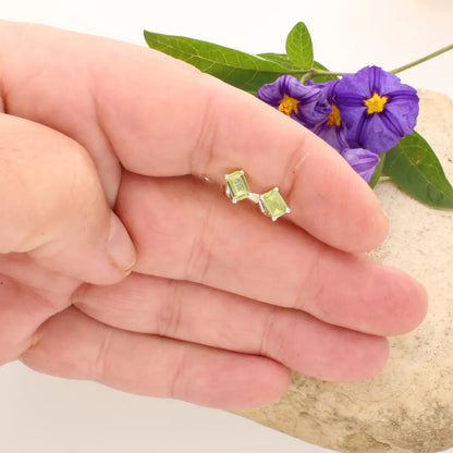 Get your August Glow Natural Peridot Radiant Cut Stud Earrings online now or in store at Forever Gems in Franschhoek, South Africa
