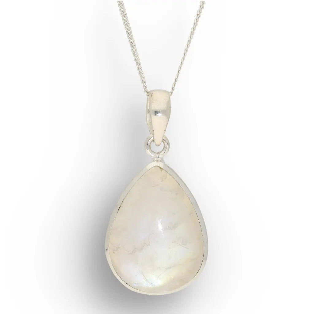 Celestial Glow: Rainbow Moonstone Sterling Silver Necklace