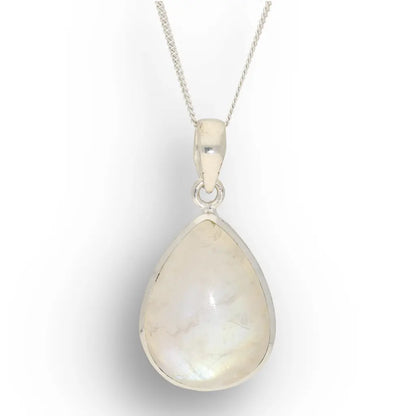 Celestial Glow: Rainbow Moonstone Sterling Silver Necklace