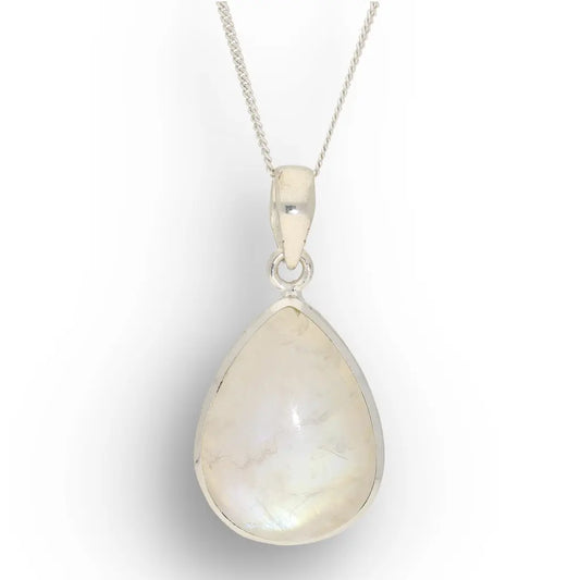 Celestial Glow: Rainbow Moonstone Sterling Silver Necklace