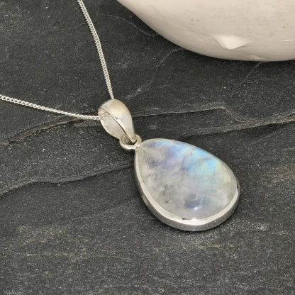Celestial Glow: Rainbow Moonstone Sterling Silver Necklace