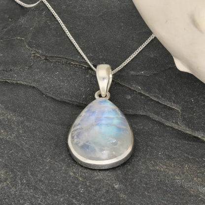 Celestial Glow: Rainbow Moonstone Sterling Silver Necklace