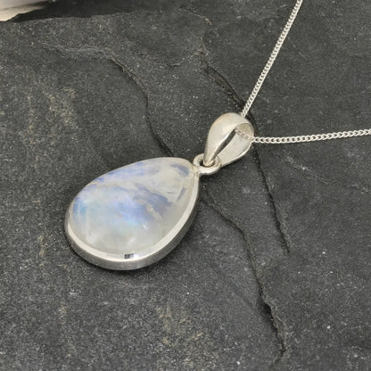 Celestial Glow: Rainbow Moonstone Sterling Silver Necklace