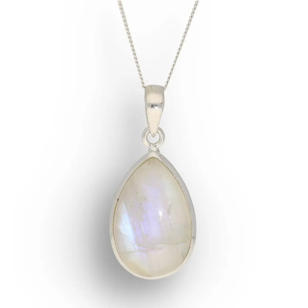 Celestial Glow: Rainbow Moonstone Sterling Silver Necklace