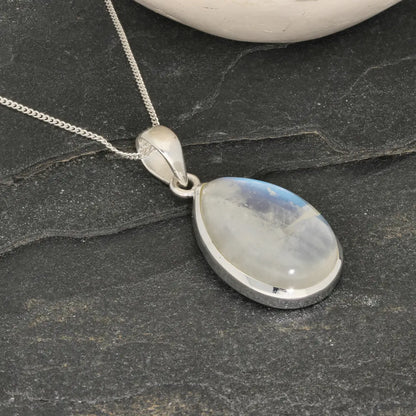 Celestial Glow: Rainbow Moonstone Sterling Silver Necklace