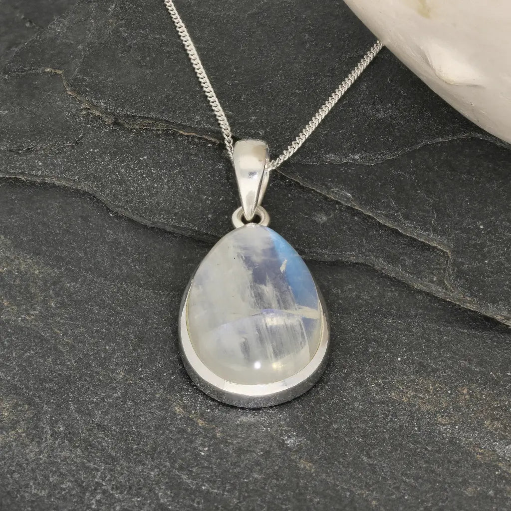 Celestial Glow: Rainbow Moonstone Sterling Silver Necklace