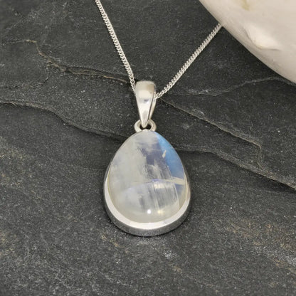 Celestial Glow: Rainbow Moonstone Sterling Silver Necklace