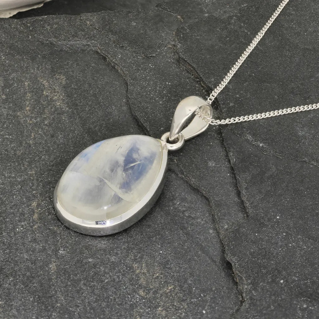 Celestial Glow: Rainbow Moonstone Sterling Silver Necklace