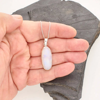 Mystic Moon: Rainbow Moonstone Silver Necklace