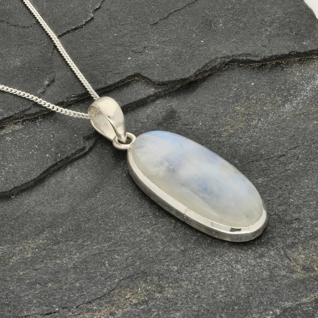 Mystic Moon: Rainbow Moonstone Silver Necklace