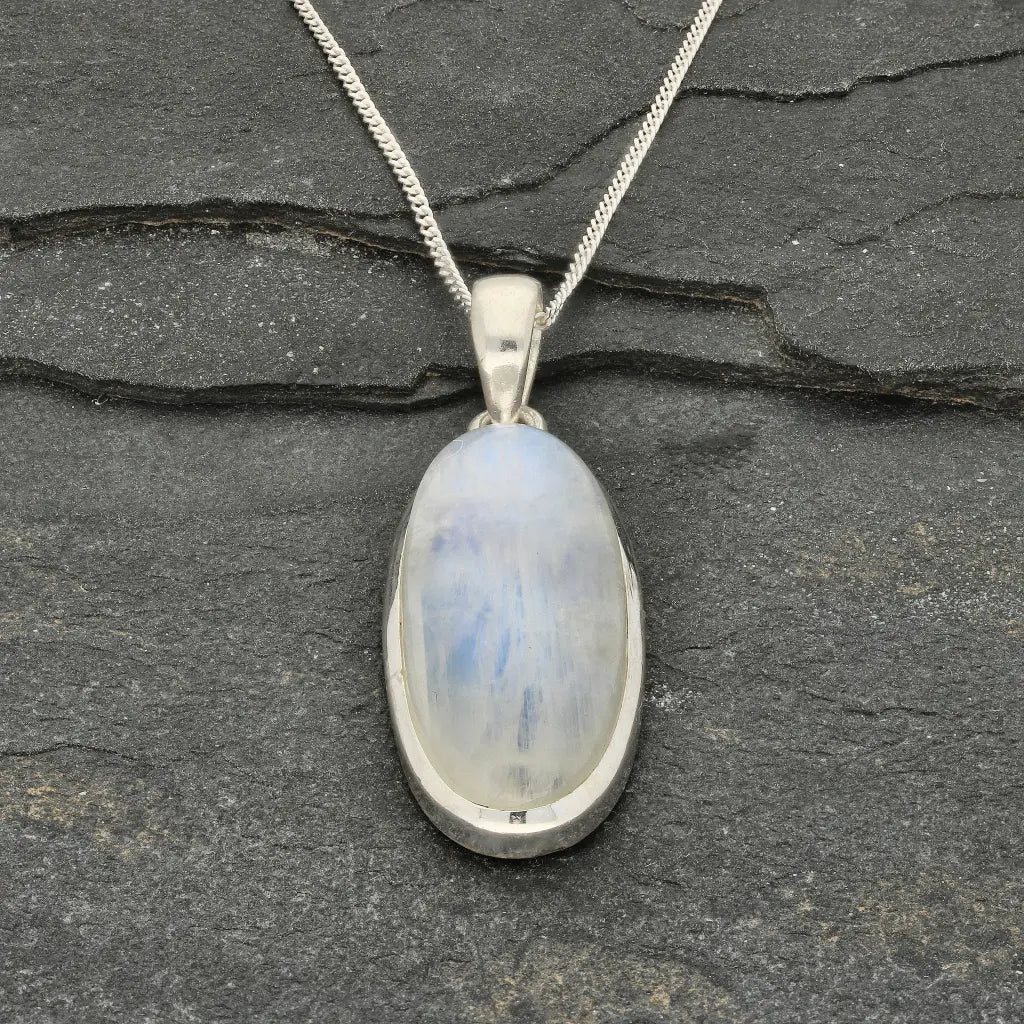 Mystic Moon: Rainbow Moonstone Silver Necklace