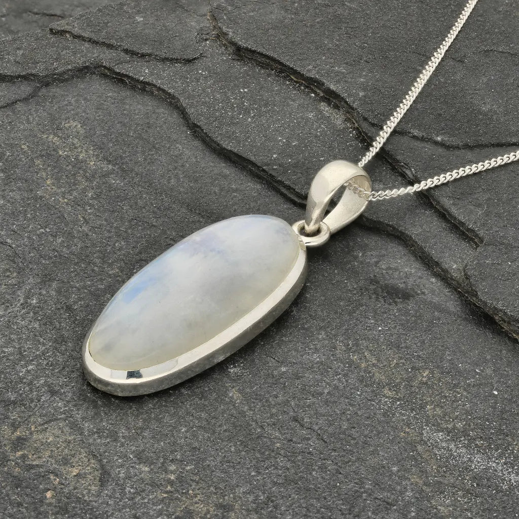 Mystic Moon: Rainbow Moonstone Silver Necklace