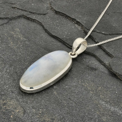 Mystic Moon: Rainbow Moonstone Silver Necklace