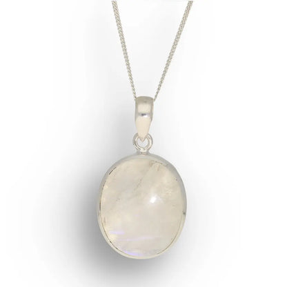 Celestial Glow: Oval Rainbow Moonstone Sterling Silver Necklace