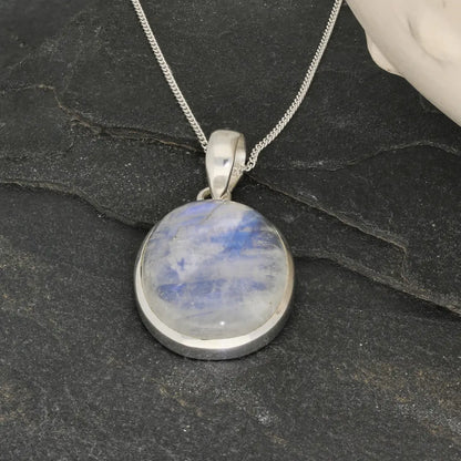 Celestial Glow: Oval Rainbow Moonstone Sterling Silver Necklace
