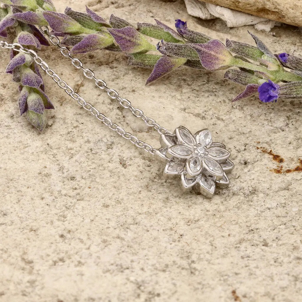 Get your Delicate Marquise-Cut Clear Cubic Zirconia Flower Necklace online now or in store at Forever Gems in Franschhoek, South Africa