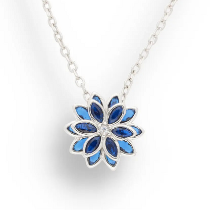 Get your Royal Azure: Sapphire-Blue Cubic Zirconia Sterling Silver Flower Necklace online now or in store at Forever Gems in Franschhoek, South Africa