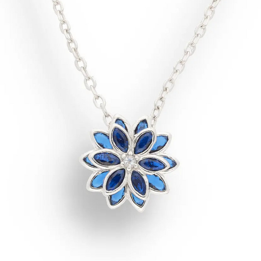 Get your Royal Azure: Sapphire-Blue Cubic Zirconia Sterling Silver Flower Necklace online now or in store at Forever Gems in Franschhoek, South Africa