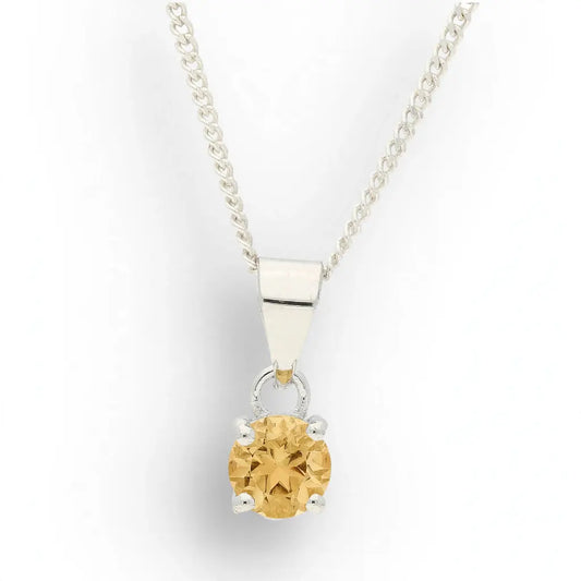 Sterling Silver Citrine Solitaire Necklace