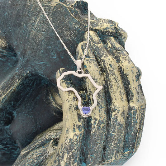 Get your African Continent Tanzanite Pendant - Sterling Silver Heritage Necklace online now or in store at Forever Gems in Franschhoek, South Africa