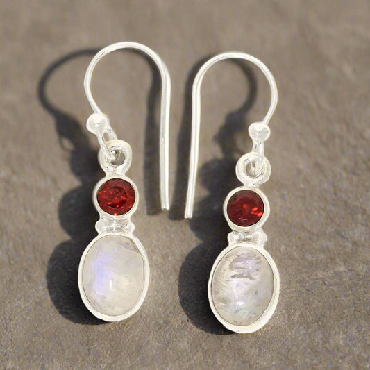 Get your Moonstone & Garnet Sterling Silver Earrings - Serenity & Strength online now or in store at Forever Gems in Franschhoek, South Africa