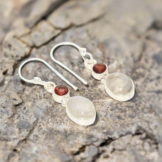 Get your Moonstone & Garnet Sterling Silver Earrings - Serenity & Strength online now or in store at Forever Gems in Franschhoek, South Africa