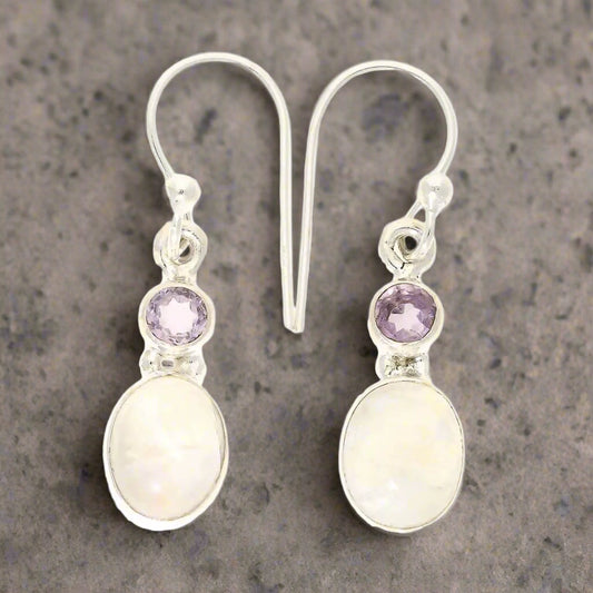 Get your Moonstone & Amethyst Sterling Silver Earrings - Tranquility & Healing online now or in store at Forever Gems in Franschhoek, South Africa