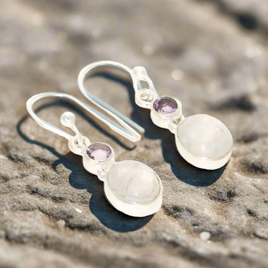 Get your Moonstone & Amethyst Sterling Silver Earrings - Tranquility & Healing online now or in store at Forever Gems in Franschhoek, South Africa