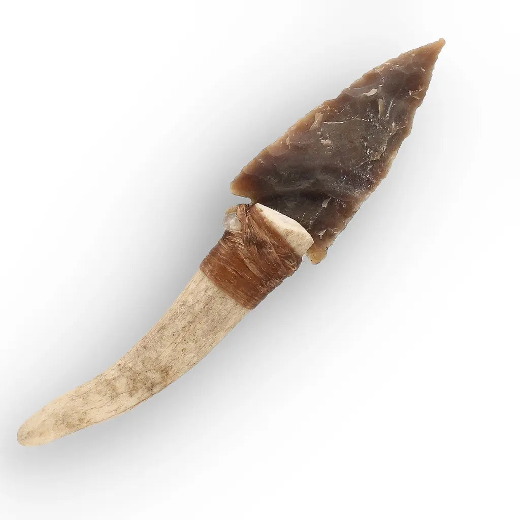 Prehistoric Hafted Chert Knife Replica with Antler Handle