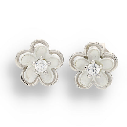 Dainty CZ Flower Earrings in Sterling Silver – Luxury Bloom