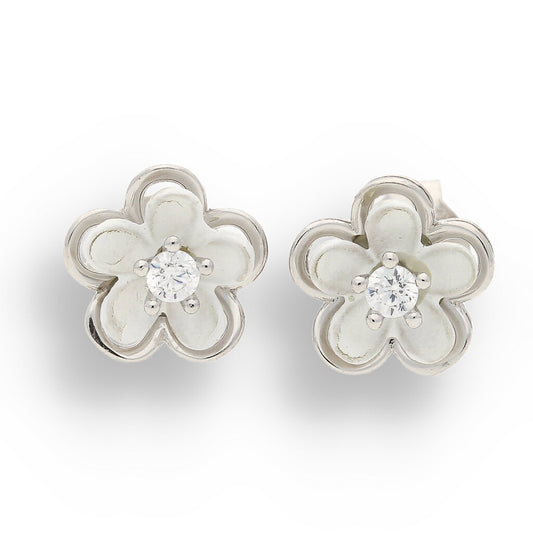 Dainty CZ Flower Earrings in Sterling Silver – Luxury Bloom
