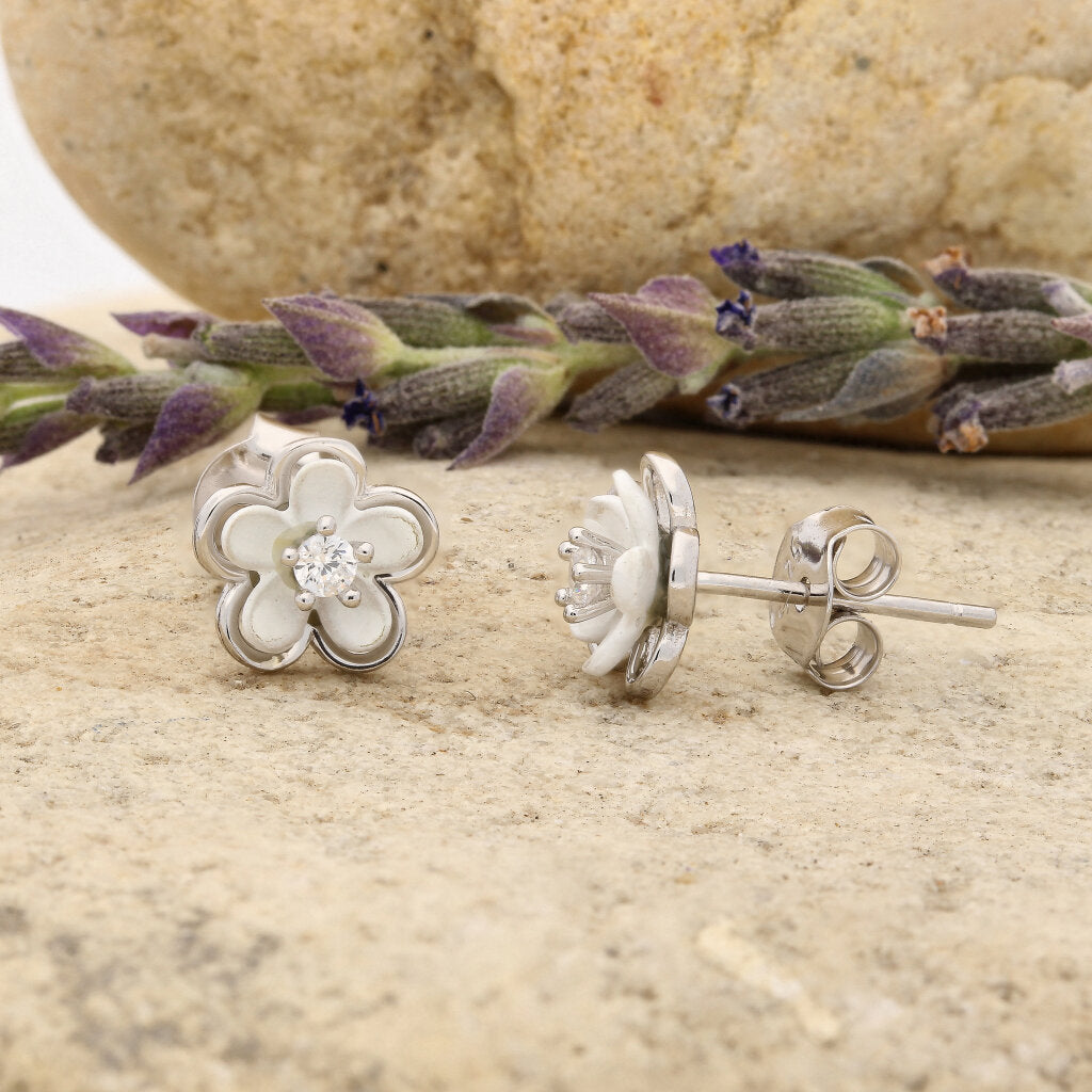 Dainty CZ Flower Earrings in Sterling Silver – Luxury Bloom