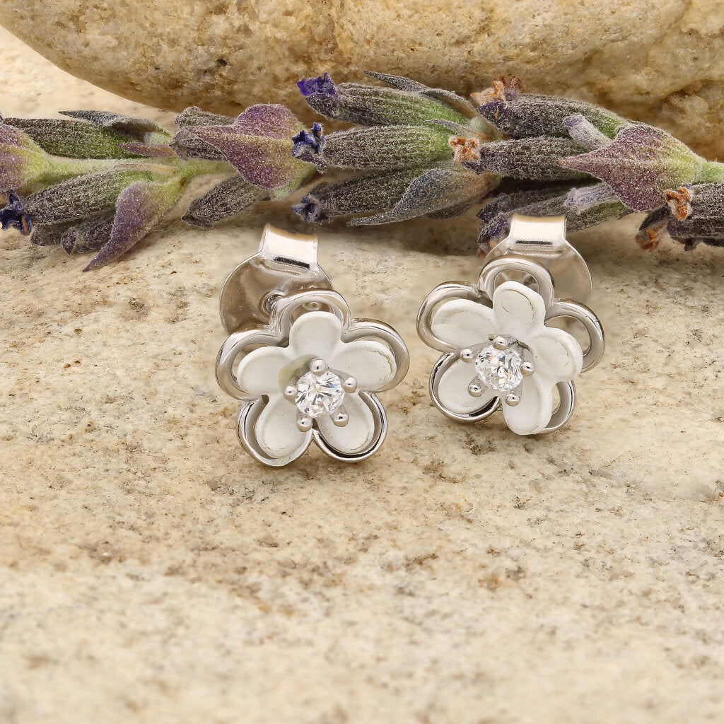 Dainty CZ Flower Earrings in Sterling Silver – Luxury Bloom