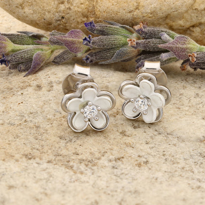 Dainty CZ Flower Earrings in Sterling Silver – Luxury Bloom
