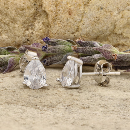 Elegant Teardrop CZ Studs in Sterling Silver – A Gift of Grace