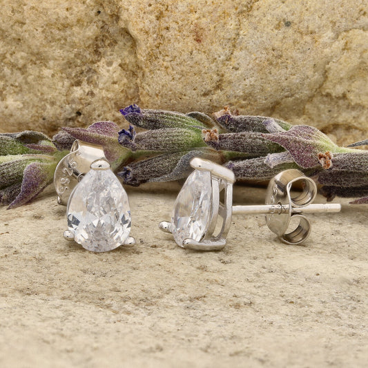 Elegant Teardrop CZ Studs in Sterling Silver – A Gift of Grace