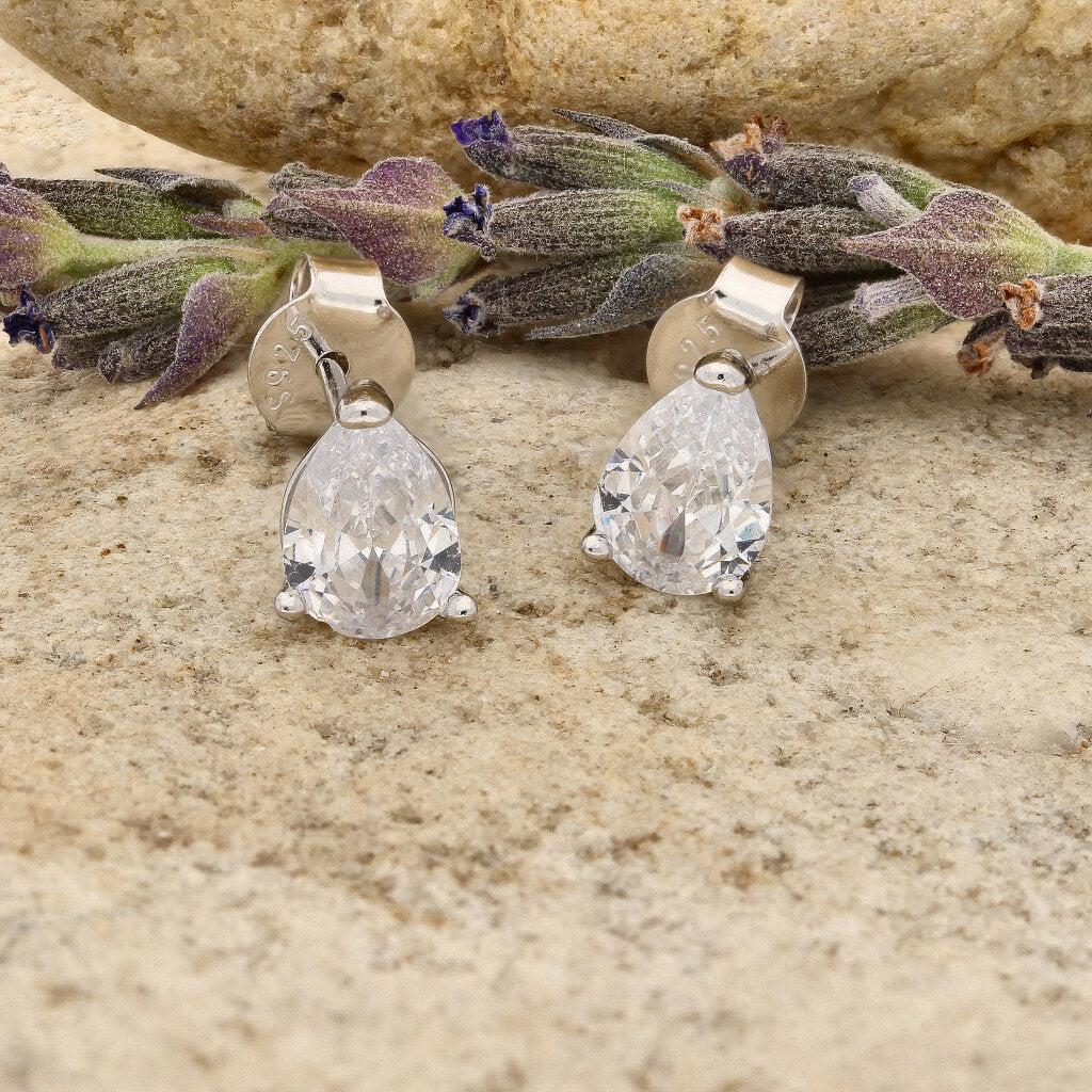 Elegant Teardrop CZ Studs in Sterling Silver – A Gift of Grace