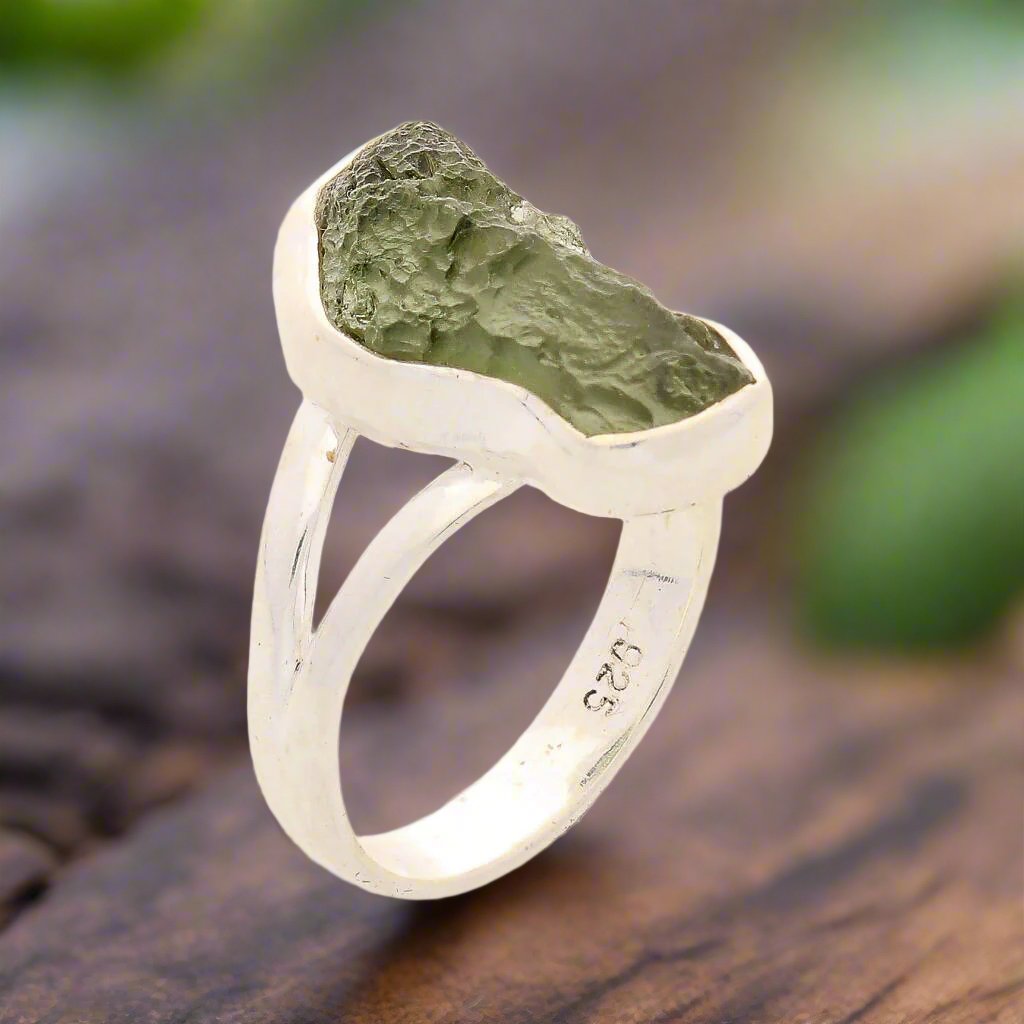 Buy your Celestial Splendor: Moldavite and Sterling Silver Ring online now or in store at Forever Gems in Franschhoek, South Africa