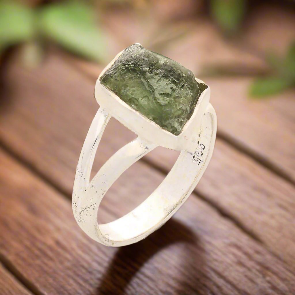 Buy your Celestial Splendor: Moldavite and Sterling Silver Ring online now or in store at Forever Gems in Franschhoek, South Africa