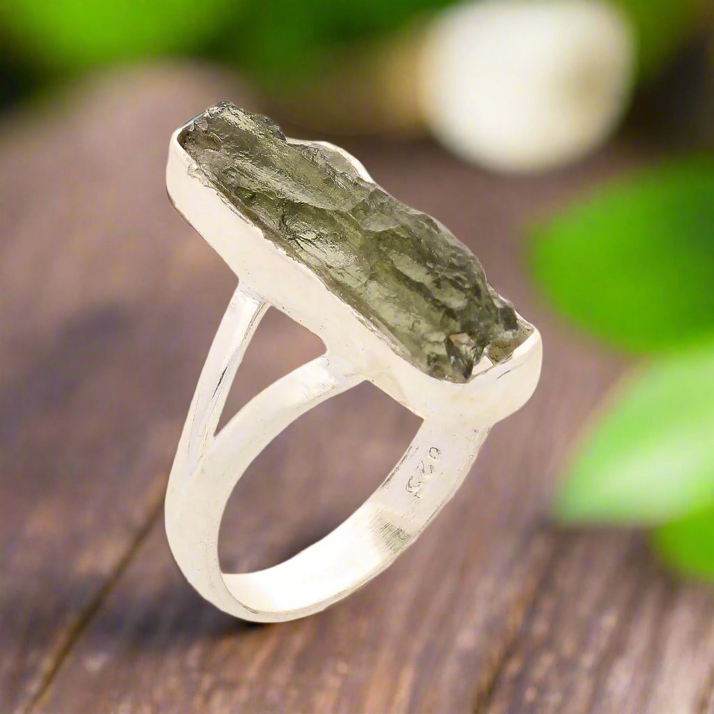 Buy your Celestial Splendor: Moldavite and Sterling Silver Ring online now or in store at Forever Gems in Franschhoek, South Africa