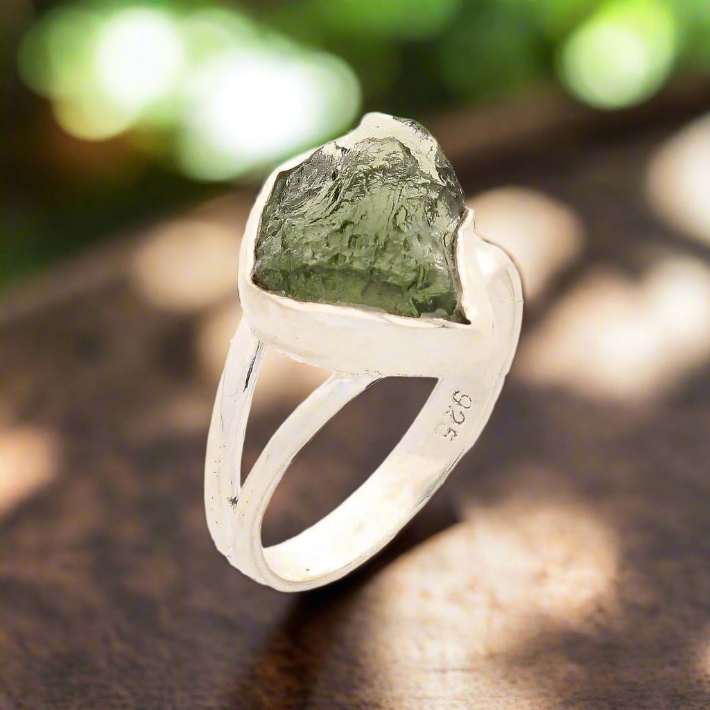 Buy your Celestial Splendor: Moldavite and Sterling Silver Ring online now or in store at Forever Gems in Franschhoek, South Africa