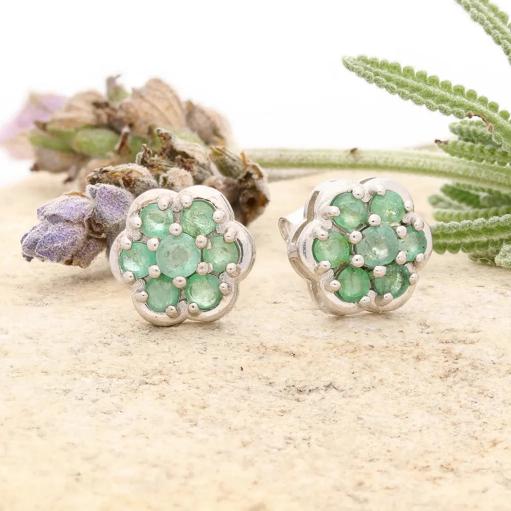 Get your Emerald Flower Cluster Stud Earrings Silver online now or in store at Forever Gems in Franschhoek, South Africa
