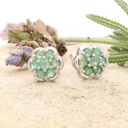 Get your Emerald Flower Cluster Stud Earrings Silver online now or in store at Forever Gems in Franschhoek, South Africa