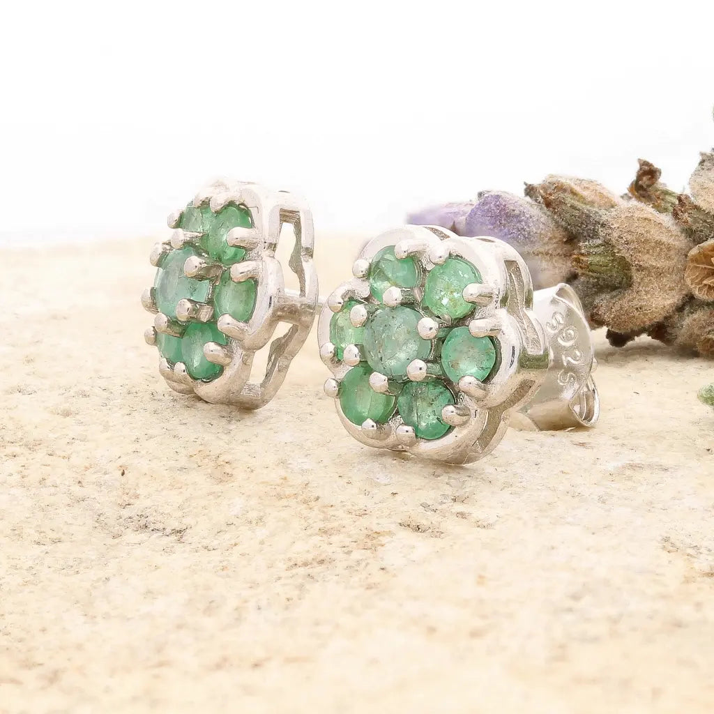 Get your Emerald Flower Cluster Stud Earrings Silver online now or in store at Forever Gems in Franschhoek, South Africa
