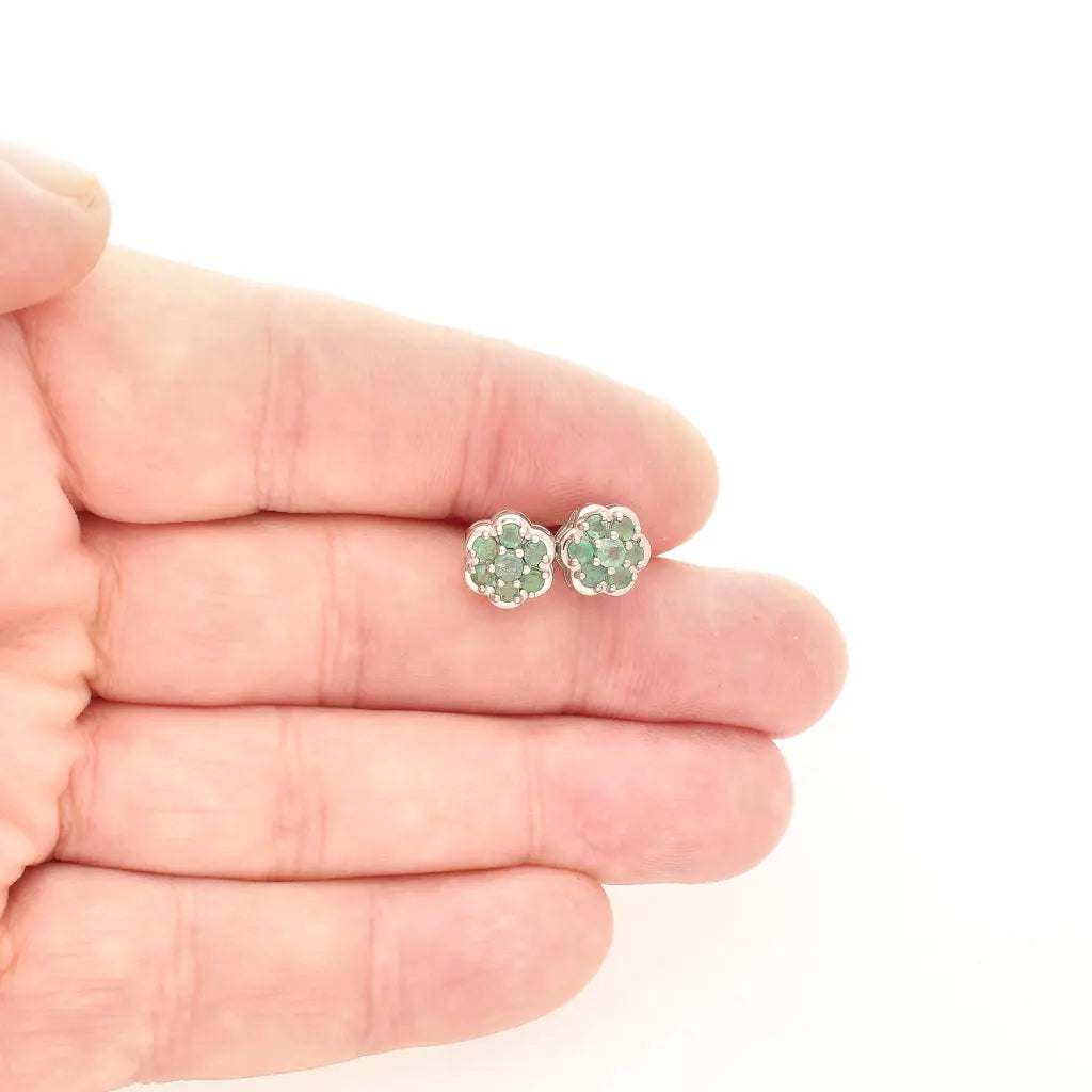 Get your Emerald Flower Cluster Stud Earrings Silver online now or in store at Forever Gems in Franschhoek, South Africa