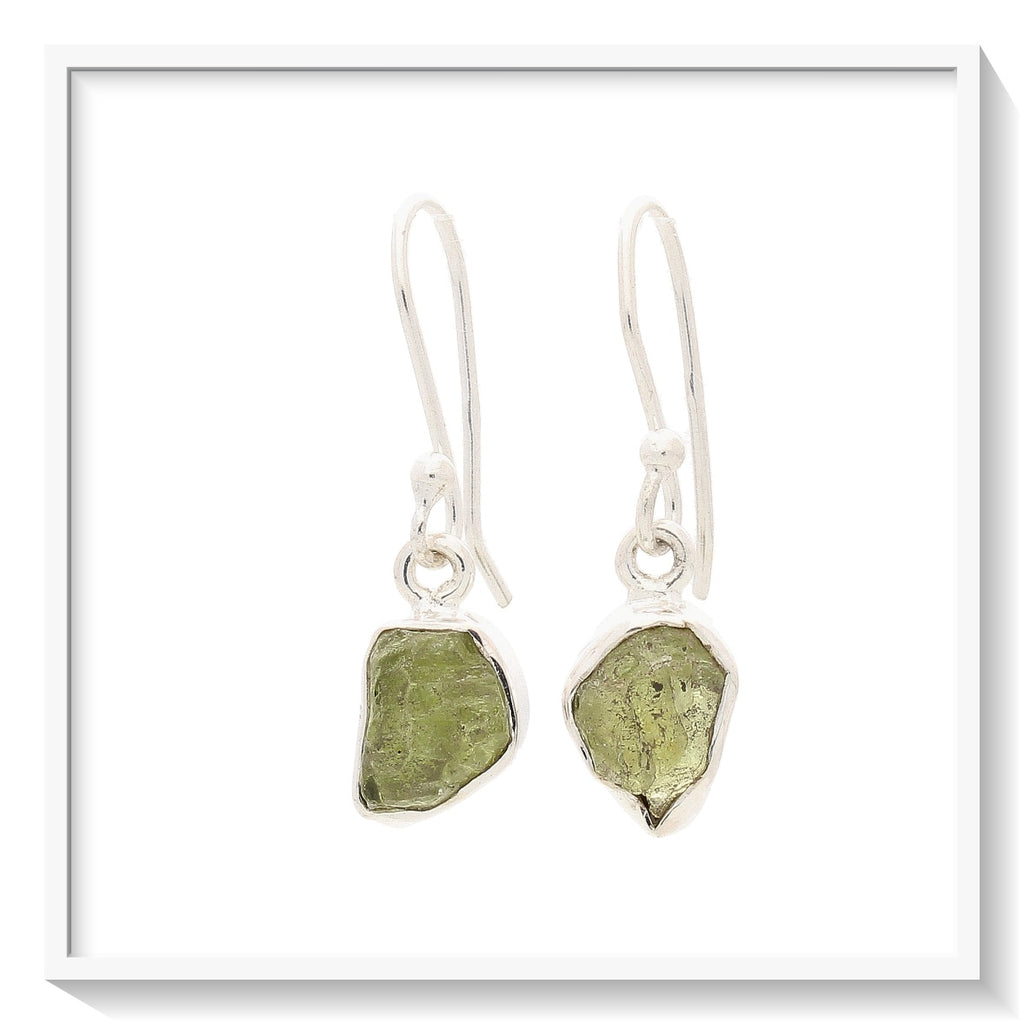 Buy your Radiant Peridot Treasures: Sterling Silver Rough Peridot Earrings online now or in store at Forever Gems in Franschhoek, South Africa
