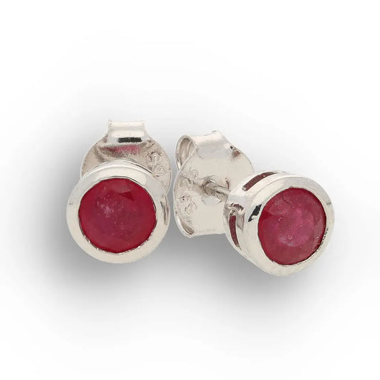 Natural Ruby Bezel Stud Earrings in 925 Sterling Silver Tube Setting